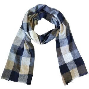 Indigo Blue & Tan Checker Scarf